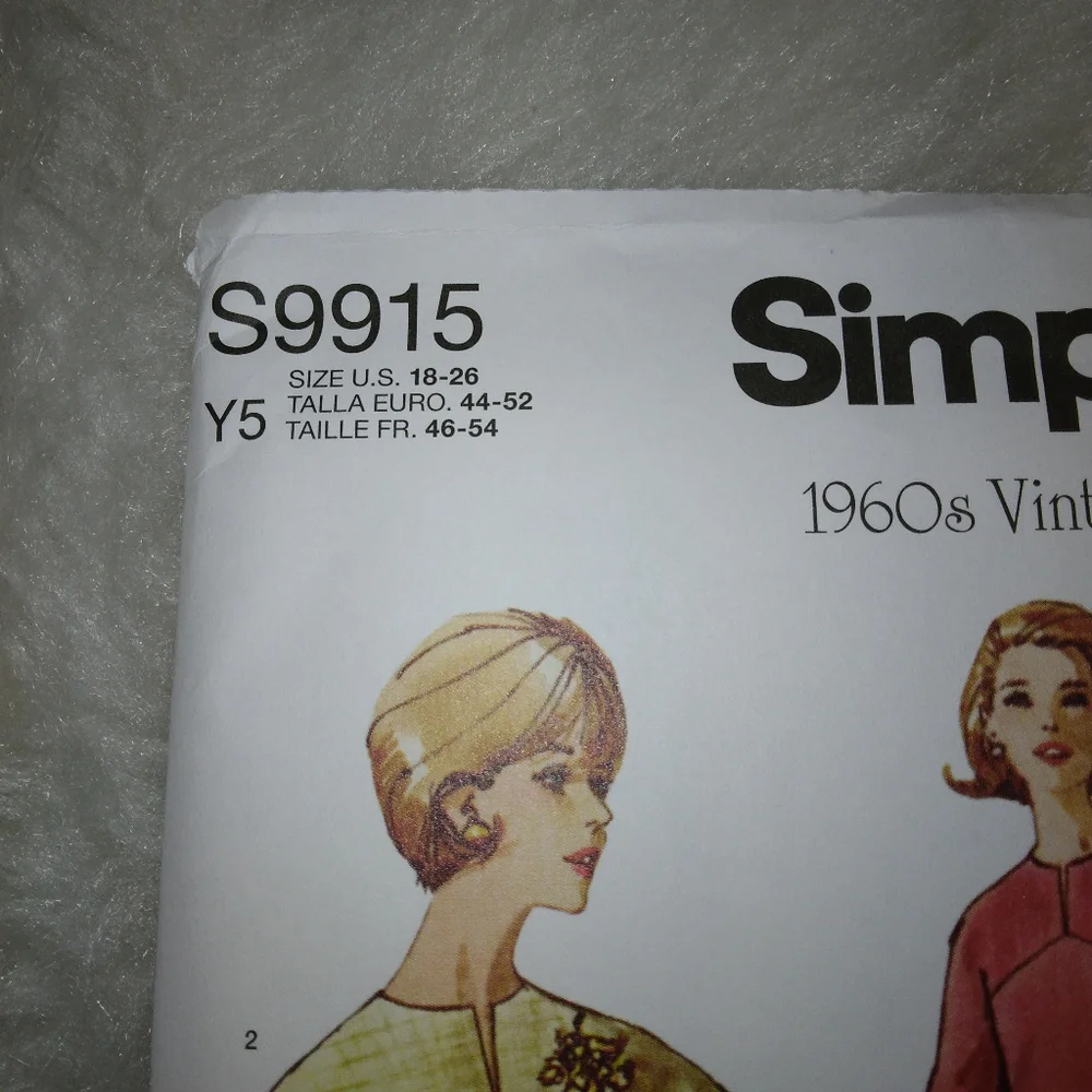 SIMPLICITY S9915 Sz 18-26 Easy-to-Sew One Or Two Piece 1960s Vintage Dress
